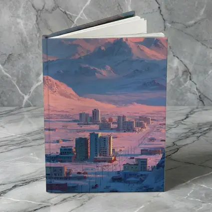 Arctic City Snow Mountains Pink Sky