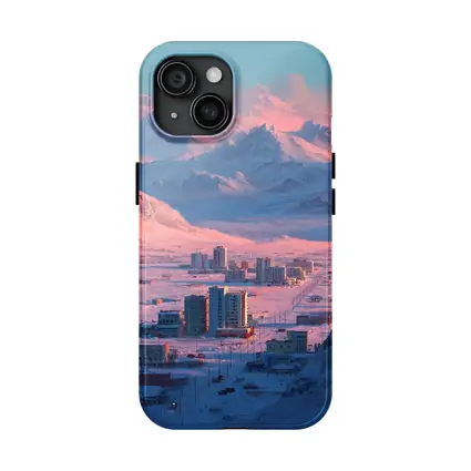 Arctic City Snow Mountains Pink Sky