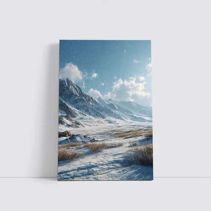 Snowy Mountain Valley Winter Landscape Scene