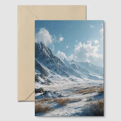 Snowy Mountain Valley Winter Landscape Scene