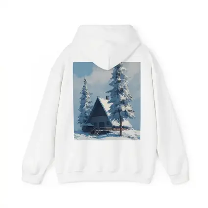 Snow Covered Cabin Winter Forest Blue Sky
