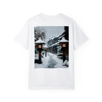 Snowy Japanese Village Street Glowing Lanterns
