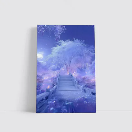 Fantasy Winter Bridge Purple Moonlit Night