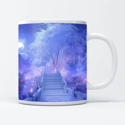 Fantasy Winter Bridge Purple Moonlit Night