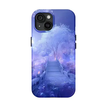 Fantasy Winter Bridge Purple Moonlit Night