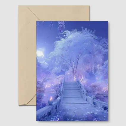 Fantasy Winter Bridge Purple Moonlit Night