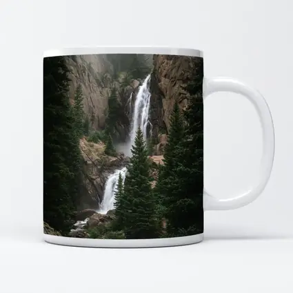 Mountain Waterfall Rocky Cliff Pine Forest