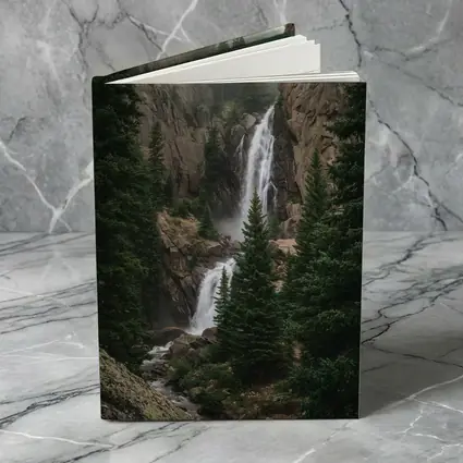 Mountain Waterfall Rocky Cliff Pine Forest