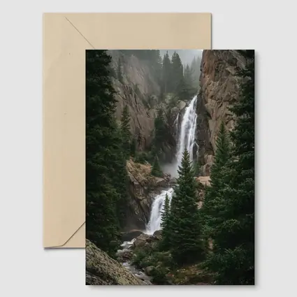 Mountain Waterfall Rocky Cliff Pine Forest