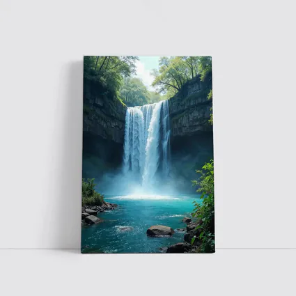 Tall Waterfall Turquoise Pool Forest Rocks