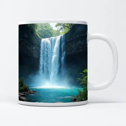 Tall Waterfall Turquoise Pool Forest Rocks