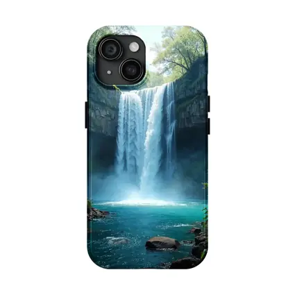 Tall Waterfall Turquoise Pool Forest Rocks