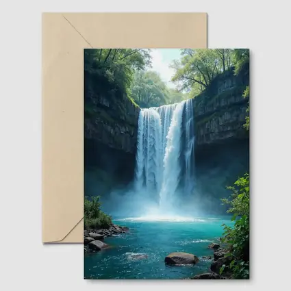 Tall Waterfall Turquoise Pool Forest Rocks