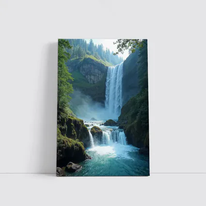 Tall Waterfall Cascading Into Turquoise Pool