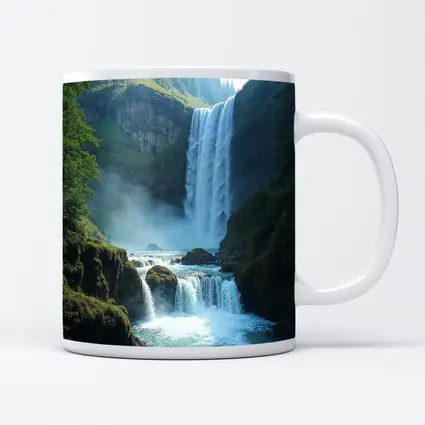 Tall Waterfall Cascading Into Turquoise Pool