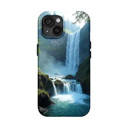 Tall Waterfall Cascading Into Turquoise Pool