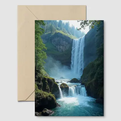 Tall Waterfall Cascading Into Turquoise Pool