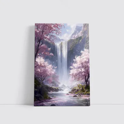 Cherry Blossom Waterfall Fantasy Landscape Art