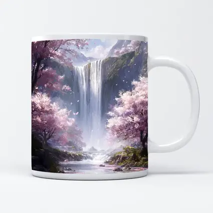 Cherry Blossom Waterfall Fantasy Landscape Art