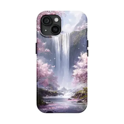 Cherry Blossom Waterfall Fantasy Landscape Art
