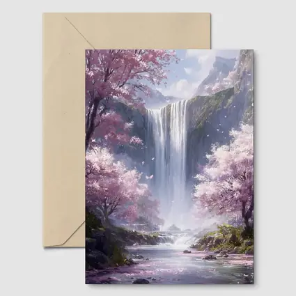 Cherry Blossom Waterfall Fantasy Landscape Art