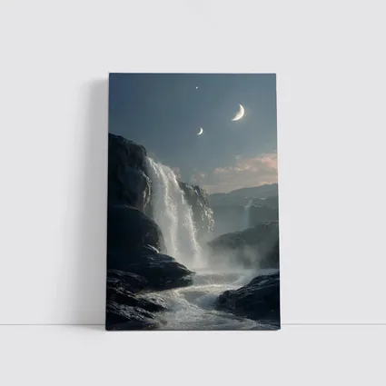Waterfall Flowing Under Moonlit Night Sky
