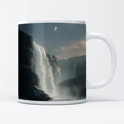 Waterfall Flowing Under Moonlit Night Sky