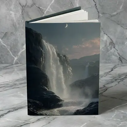 Waterfall Flowing Under Moonlit Night Sky