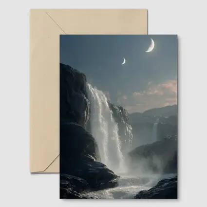 Waterfall Flowing Under Moonlit Night Sky