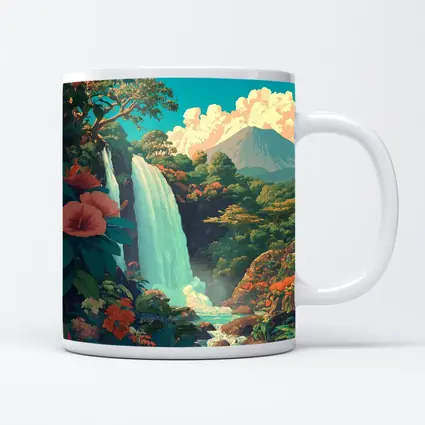 Tropical Waterfall Jungle Mountain Illustration Art