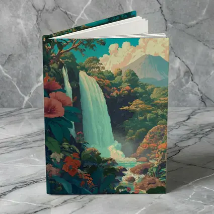 Tropical Waterfall Jungle Mountain Illustration Art