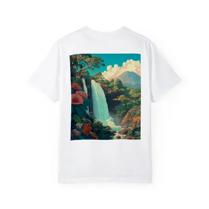 Tropical Waterfall Jungle Mountain Illustration Art