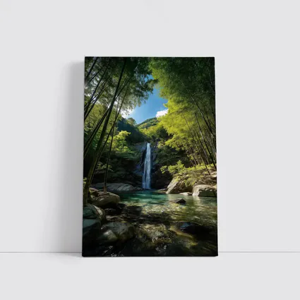 Bamboo Forest Waterfall Green Nature Scene