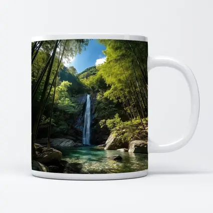 Bamboo Forest Waterfall Green Nature Scene