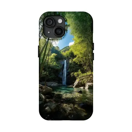 Bamboo Forest Waterfall Green Nature Scene