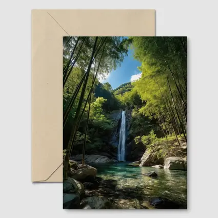 Bamboo Forest Waterfall Green Nature Scene