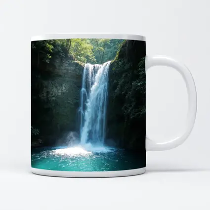 Tropical Waterfall Flowing Into Turquoise Pool