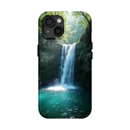 Tropical Waterfall Flowing Into Turquoise Pool