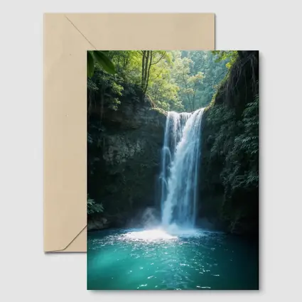 Tropical Waterfall Flowing Into Turquoise Pool