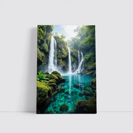Tropical Waterfall Flowing Into Turquoise Pool