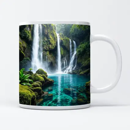 Tropical Waterfall Flowing Into Turquoise Pool