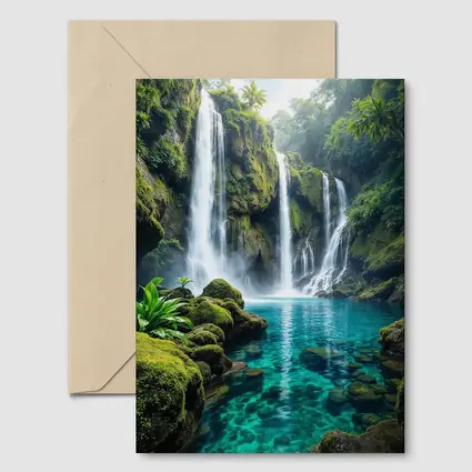 Tropical Waterfall Flowing Into Turquoise Pool