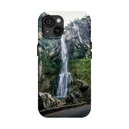 Tall Waterfall Cascading Down Rocky Cliffs