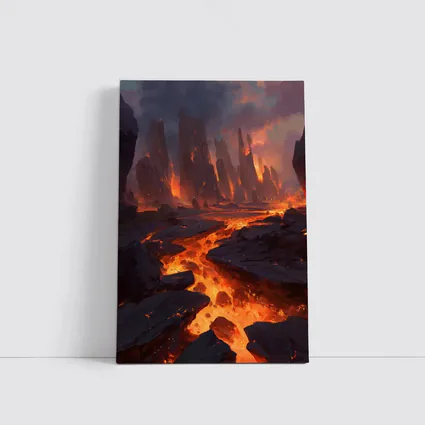 Fantasy Lava Fields Dark Volcanic Landscape Art