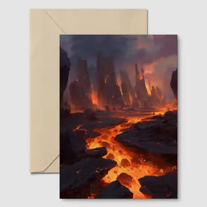 Fantasy Lava Fields Dark Volcanic Landscape Art