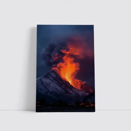 Erupting Volcano Lava Glowing Dark Sky