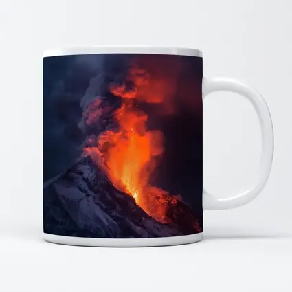 Erupting Volcano Lava Glowing Dark Sky