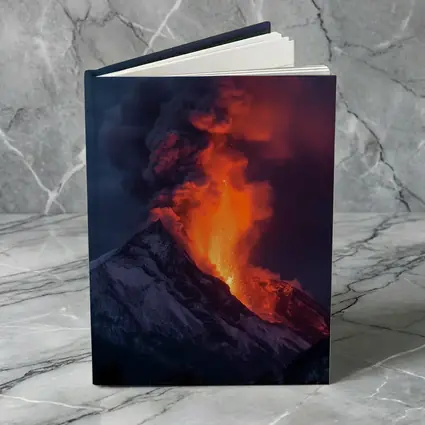 Erupting Volcano Lava Glowing Dark Sky