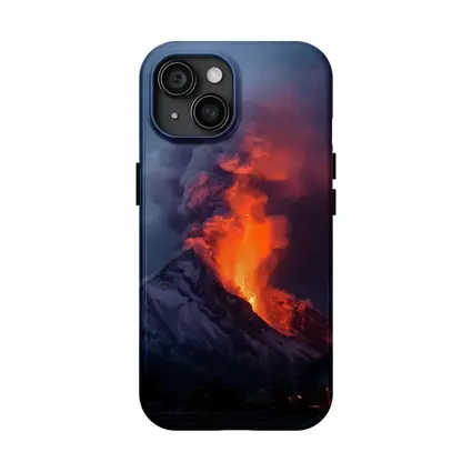 Erupting Volcano Lava Glowing Dark Sky