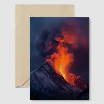 Erupting Volcano Lava Glowing Dark Sky